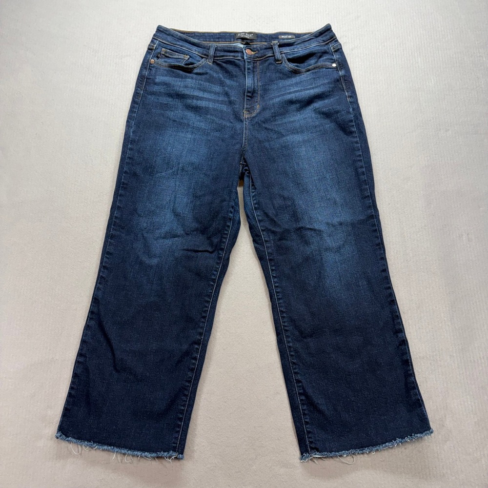 Judy Blue Wide Leg‎ Jeans Womens 15/32 Dark Wash Raw Hem High Rise JB82517DK